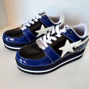 Bape Sta Women's Black and Blue Platform Sneakers size 6.5